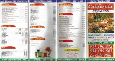 Home Delivery Pizza, Pasta, Burgers, Kebabs and More - California Express, La Cala Hills - Menu 01